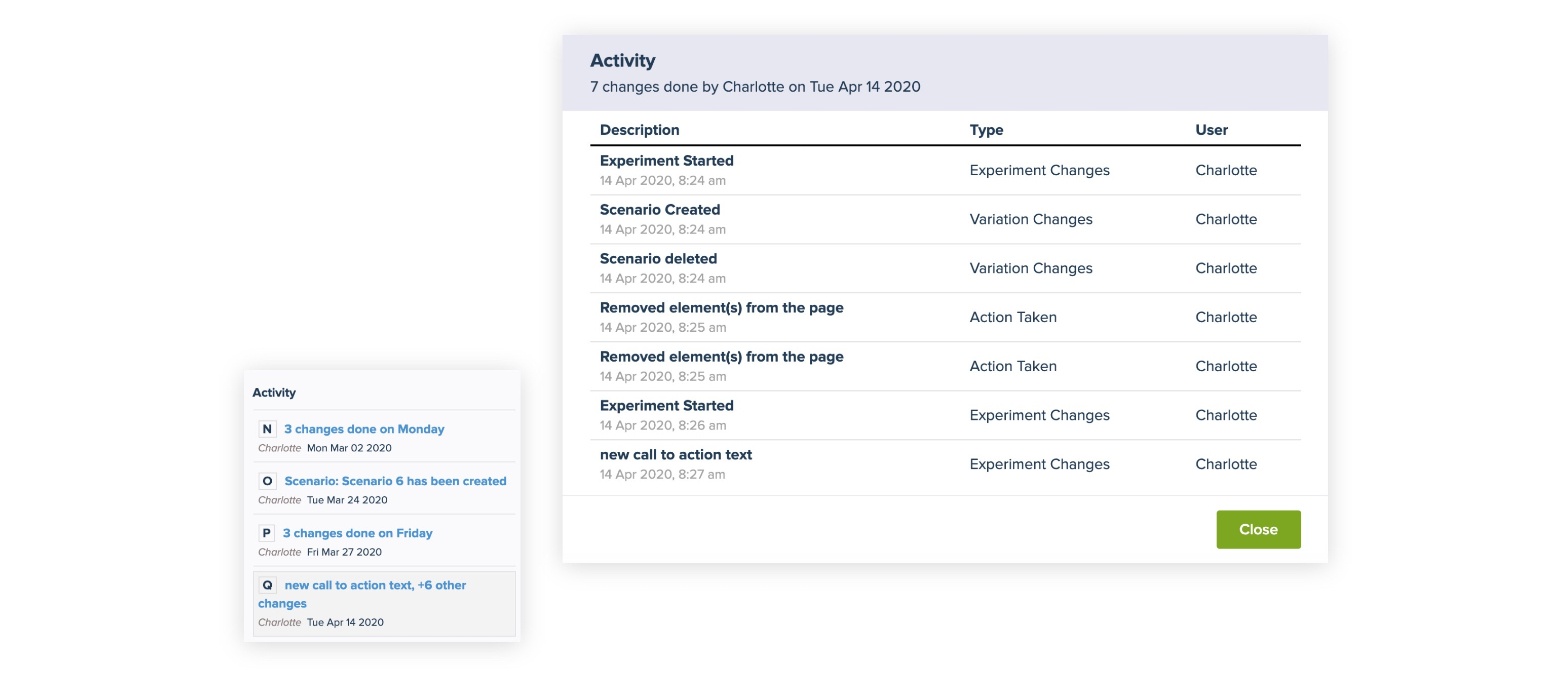 activity log results page